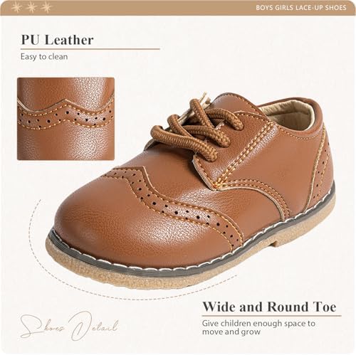 CENCIRILY Toddler Boys Girls Oxford Shoes Lace-Up Non-Slip Texture Sole Loafer Flats Little Kid Classic School Uniform Shoe