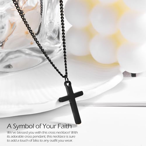 CERSLIMO Cross Necklace For Boys Girls Stainless Steel Cross Chain Necklace With Chain-40+5CM Silver/Gold/Black Small Size Cross Necklaces For Child Birthday Christmas Easter Thanksgiving Day