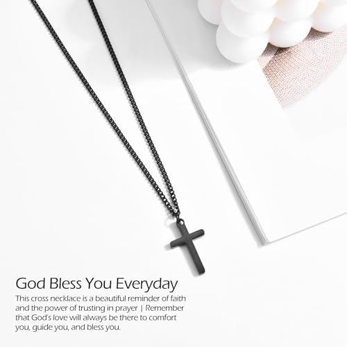 CERSLIMO Cross Necklace For Boys Girls Stainless Steel Cross Chain Necklace With Chain-40+5CM Silver/Gold/Black Small Size Cross Necklaces For Child Birthday Christmas Easter Thanksgiving Day