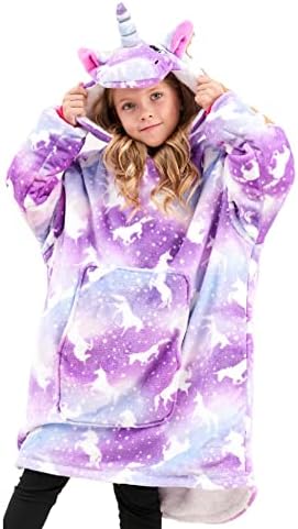 Ceruwum Unicorn Hoodies for Girls Unicorn Hooded Sweatshirt Oversized Hoodie Blanket for Kids
