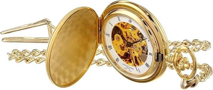 Charles-Hubert Paris 3595 Gold-Plated Satin Finish Mechanical Pocket Watch
