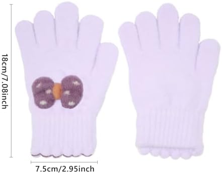 CHEERYMAGIC Kids Winter Gloves Bow Warm Knitted Soft Gloves Cute Cat Thermal Full Fingers Stretch Gloves Outdoor School Costume Daily Wearing For Girls A8HDJST