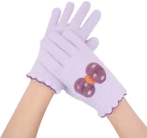 CHEERYMAGIC Kids Winter Gloves Bow Warm Knitted Soft Gloves Cute Cat Thermal Full Fingers Stretch Gloves Outdoor School Costume Daily Wearing For Girls A8HDJST