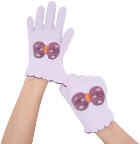 CHEERYMAGIC Kids Winter Gloves Bow Warm Knitted Soft Gloves Cute Cat Thermal Full Fingers Stretch Gloves Outdoor School Costume Daily Wearing For Girls A8HDJST