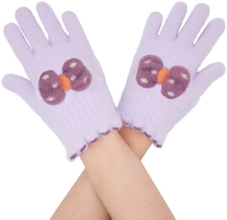 CHEERYMAGIC Kids Winter Gloves Bow Warm Knitted Soft Gloves Cute Cat Thermal Full Fingers Stretch Gloves Outdoor School Costume Daily Wearing for Girls A8HDJST