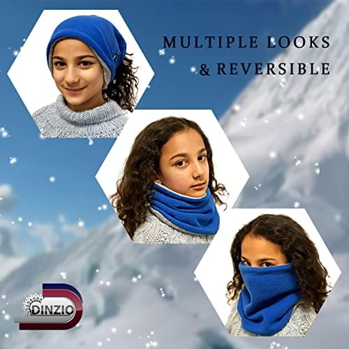 Childrens Kids Boys Girls Warm Winter Reversible Soft Fleece Snood Neckwarmer Scarf