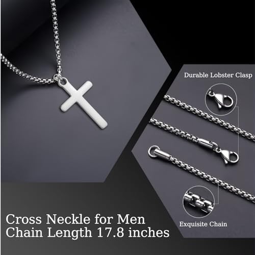 Christening Cross Necklace For Boy - Holy Communion Confirmation Baptism Gift - Silver Chain With Cross Pendant For Son Grandson Nephew - Christmas Easter Thanksgiving
