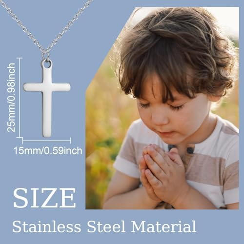 Christening Cross Necklace For Boy - Holy Communion Confirmation Baptism Gift - Silver Chain With Cross Pendant For Son Grandson Nephew - Christmas Easter Thanksgiving