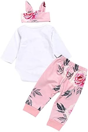 ChYoung Baby Girl Clothes Set Newborn Outfit Little Sister Romper Top And Rose Printed Pant And Headband 3 Pieces