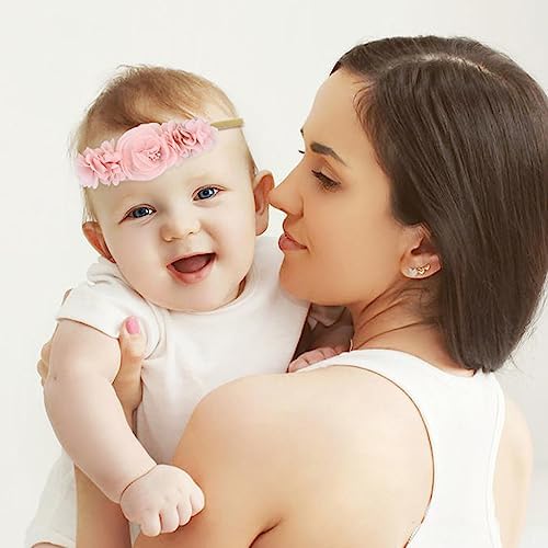 Cinaci 5 Pack Delicate Floral Flower Nylon Headbands Hair Bands Accessories For Baby Girls Newborns Infants Toddlers Kids (5 Pack S10)