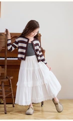 Citridarll Girl's Maxi Skirts Casual Solid Elastic High Waist A-Line Flowy Swing Ruffle Hem Midi Skirt Kids