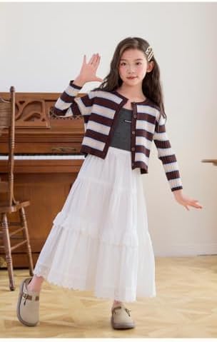 Citridarll Girl's Maxi Skirts Casual Solid Elastic High Waist A-Line Flowy Swing Ruffle Hem Midi Skirt Kids
