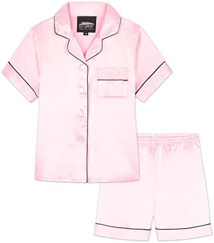 CityComfort Girls Pyjamas for Kids & Teenagers Summer Nightwear Sets Button Down Satin Short PJs Breathable Soft Loungewear Short Sleeved Jammies for Girls