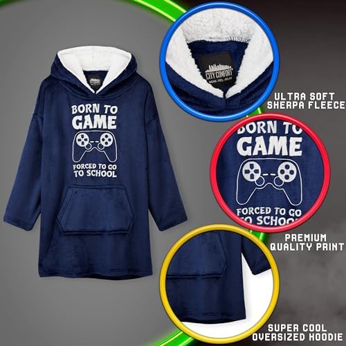 CityComfort Hoodie Blanket For Kids & Teenagers Fleece Wearable Blanket Warm Gamer Football Oversized Hoodie With Sherpa Hood Loungewear Gaming Gifts