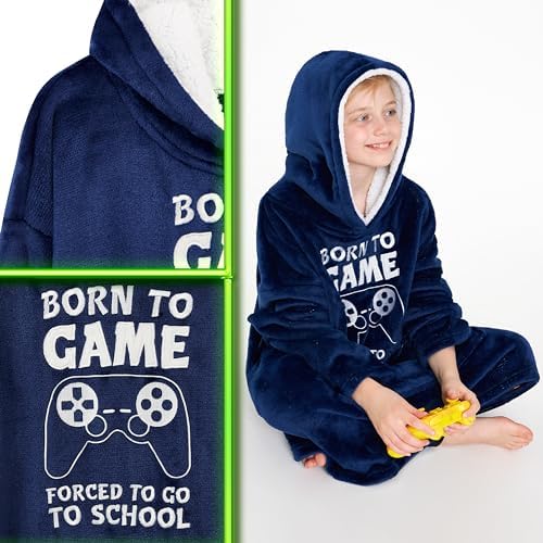 CityComfort Hoodie Blanket For Kids & Teenagers Fleece Wearable Blanket Warm Gamer Football Oversized Hoodie With Sherpa Hood Loungewear Gaming Gifts