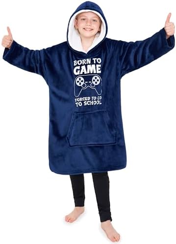 CityComfort Hoodie Blanket for Kids & Teenagers Fleece Wearable Blanket Warm Gamer Football Oversized Hoodie with Sherpa Hood Loungewear Gaming Gifts