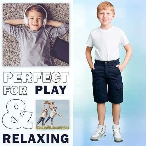 CityComfort Shorts Boys Teenagers Cargo Shorts With Pockets Comfy Adjustable Lightweight Cotton Breathable Summer Holiday