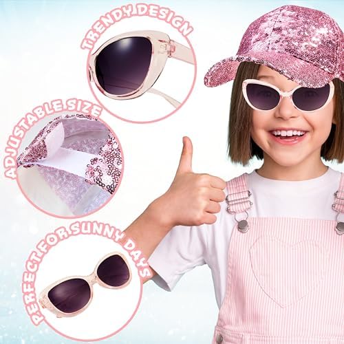 CityComfort Sunglasses Baseball Cap Girls Accessories Set Summer Lightweight Sun Hat UV Kids Sunglasses Beach Holiday