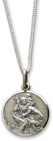 CJoL - Antique Finish Solid 925 Sterling Silver Boys 14mm Round St Christopher Pendant With Optional Chain In Gift Box