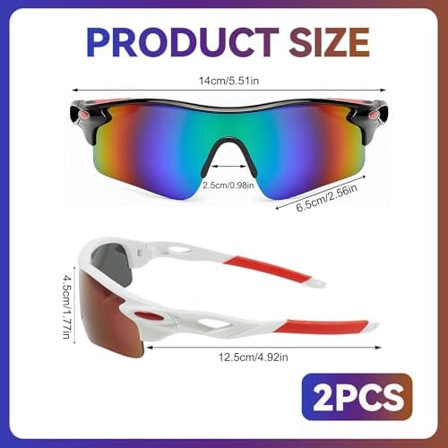 CKDSA 2 Pack Children's Cycling Polarized Sunglasses Teens UV400 Protection Fashionable Sports Glasses Eyewear Visor Wraparound For Running Cycling Baseball Golf Outdoor Lightweight Boys Girls Kids