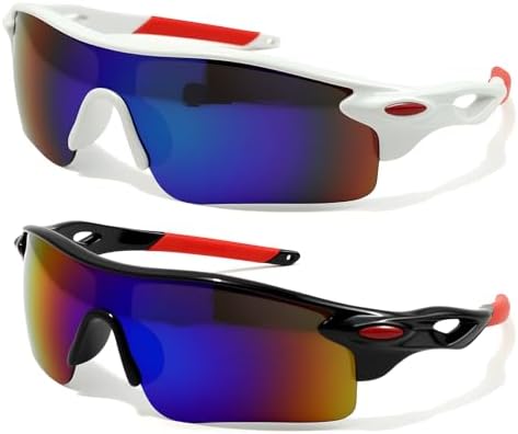 CKDSA 2 Pack Children's Cycling Polarized Sunglasses Teens UV400 Protection Fashionable Sports Glasses Eyewear Visor Wraparound for Running Cycling Baseball Golf Outdoor Lightweight Boys Girls Kids