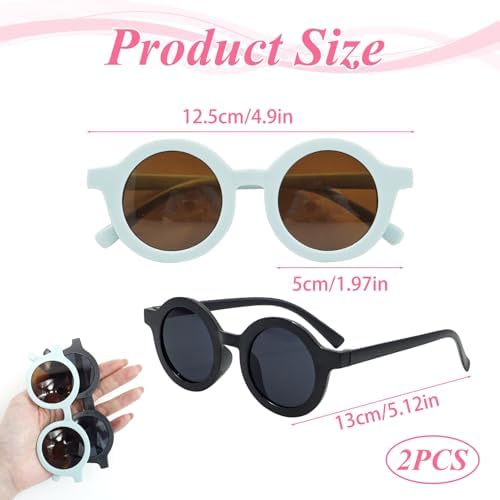 CKDSA 2 Pairs Kids Sunglasses Baby Polarized Sunglasses Toddler UV400 Protection Cute Round Glasses Retro Style For Boys And Girls Aged 0-3 Baby Summer Accessories