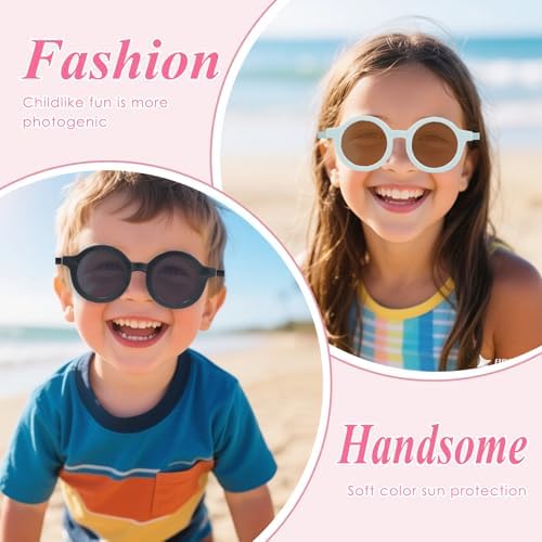 CKDSA 2 Pairs Kids Sunglasses Baby Polarized Sunglasses Toddler UV400 Protection Cute Round Glasses Retro Style For Boys And Girls Aged 0-3 Baby Summer Accessories