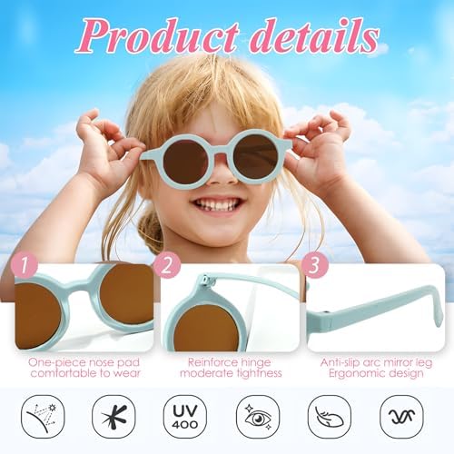CKDSA 2 Pairs Kids Sunglasses Baby Polarized Sunglasses Toddler UV400 Protection Cute Round Glasses Retro Style For Boys And Girls Aged 0-3 Baby Summer Accessories