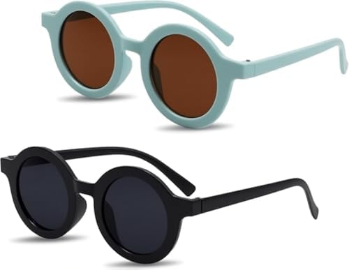 CKDSA 2 Pairs Kids Sunglasses Baby Polarized Sunglasses Toddler UV400 Protection Cute Round Glasses Retro Style for Boys and Girls Aged 0-3 Baby Summer Accessories