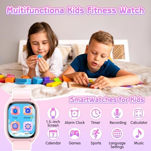Clleylise Smart Watch For Kids - Fitness Activity Tracker Pedometer Heart Rate Sleep Monitor 18 Sport Modes Calories Counter Alarm Clock - Gifts For Boys Girls Teens 4+ (Pink)
