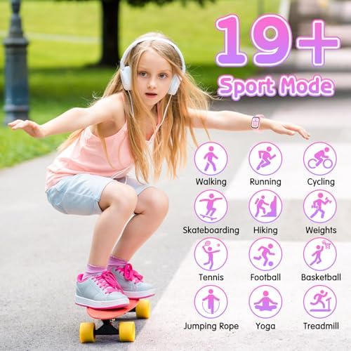 Clleylise Smart Watch For Kids - Fitness Activity Tracker Pedometer Heart Rate Sleep Monitor 18 Sport Modes Calories Counter Alarm Clock - Gifts For Boys Girls Teens 4+ (Pink)