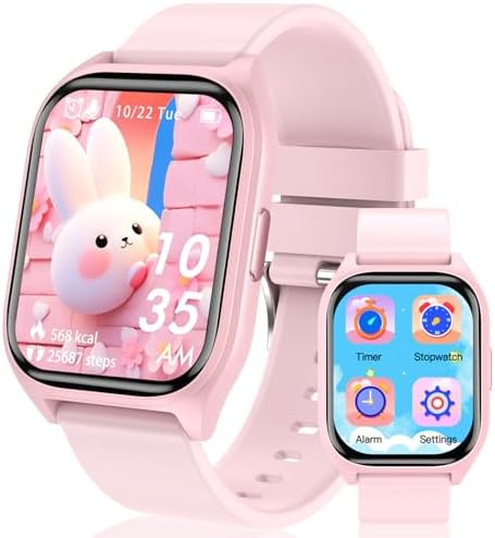 Clleylise Smart Watch for Kids - Fitness Activity Tracker Pedometer Heart Rate Sleep Monitor 18 Sport Modes Calories Counter Alarm Clock - Gifts for Boys Girls Teens 4+ (Pink)