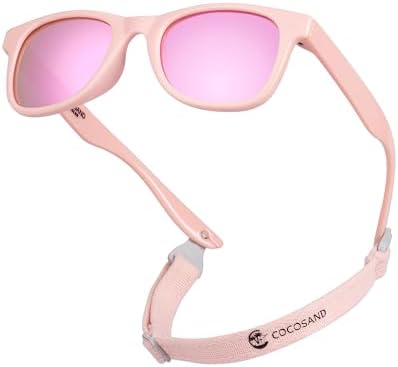COCOSAND Baby Toddler Sunglasses with Strap Polarized Flexible Square Frame for Kids Girls Boys 2-6 Years Old