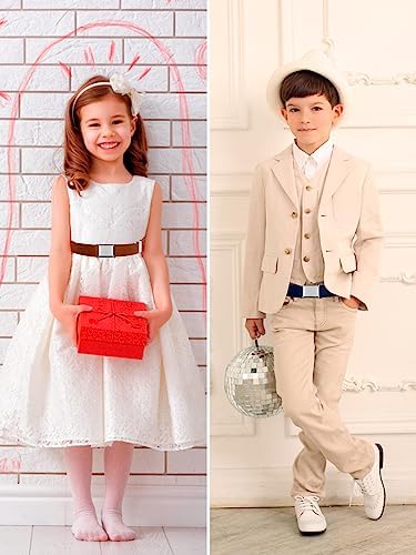 CoKeeSun 4 Pcs Elastic Kids Belt Stretch Kids Belts Adjustable Toddler Belt With Silver Square Buckle For Boys And Girls Jeans Shorts Trousers