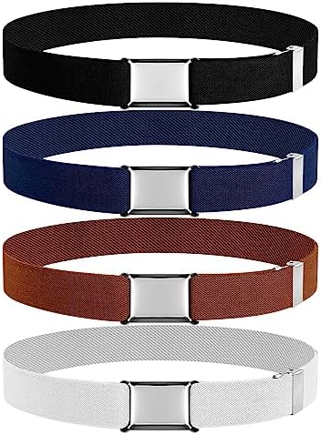 CoKeeSun 4 Pcs Elastic Kids Belt Stretch Kids Belts Adjustable Toddler Belt with Silver Square Buckle for Boys and Girls Jeans Shorts Trousers