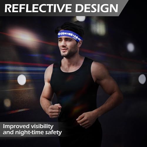 Cooling Sports Headbands For Men Women Sweat Bands Reflective Running Headband Moisture Wicking Sweatband Elastic Hair Bands Non Slip Sports Workout Headband For Gym Fitness Exercise