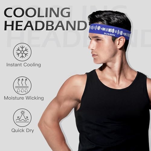 Cooling Sports Headbands For Men Women Sweat Bands Reflective Running Headband Moisture Wicking Sweatband Elastic Hair Bands Non Slip Sports Workout Headband For Gym Fitness Exercise