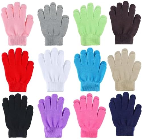 Cooraby 12 Pairs Kid's Winter Magic Gloves Children Stretchy Warm Knit Magic Gloves for Boys or Girls