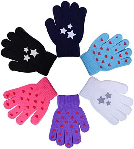 Cooraby 6 Pairs Kids Warm Magic Gloves Winter Stretchy Knit Gloves For Boys Girls