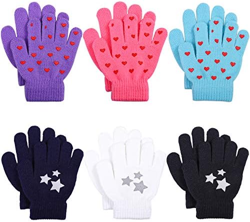 Cooraby 6 Pairs Kids Warm Magic Gloves Winter Stretchy Knit Gloves For Boys Girls