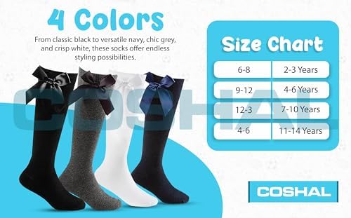 COSHAL® 3 Pairs Girls Knee High School Socks Cotton Socks With Fluffy Ribbons Bow Back To School Socks Uniform Party Wear Long Socks Girls Bow Knee High School Socks