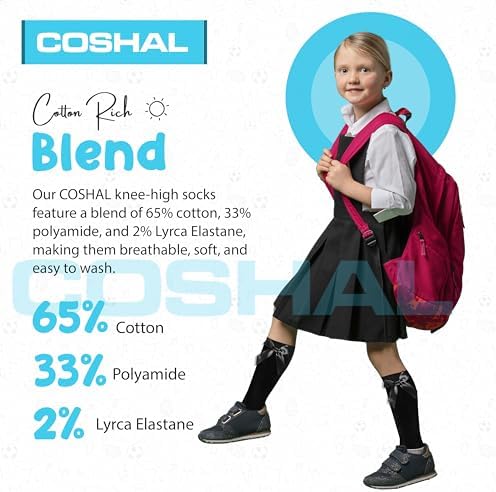 COSHAL® 3 Pairs Girls Knee High School Socks Cotton Socks With Fluffy Ribbons Bow Back To School Socks Uniform Party Wear Long Socks Girls Bow Knee High School Socks