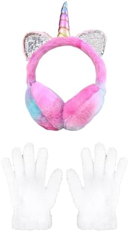 CQQNIU 1 Piece Of Cartoon Earmuffs And 1 Pair Of Plush Gloves Children'S Winter Accessories Thermal Supplies Cute Plush Earmuffs Windproof Earmuffs