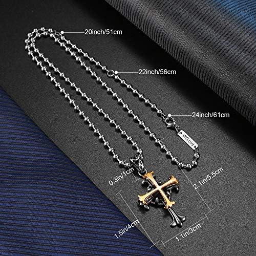 Cross Pendant Necklace For Men Boys Cool Girl - 18K Gold Plated + 2.55 Carats Facet Nature Onyx Stone Quality Cross Pendant On Ball Chain 20-24inch Nice Box