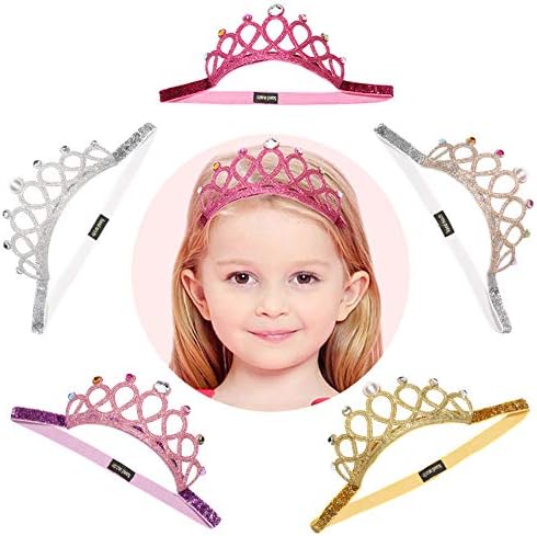 Crown Princess Kids Princess Tiara Elastic Hair Band Sparkling Crown Headband 5 PCS
