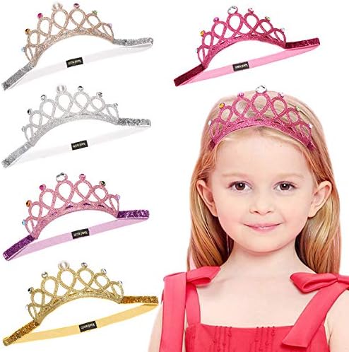Crown Princess Kids Princess Tiara Elastic Hair Band Sparkling Crown Headband 5 PCS