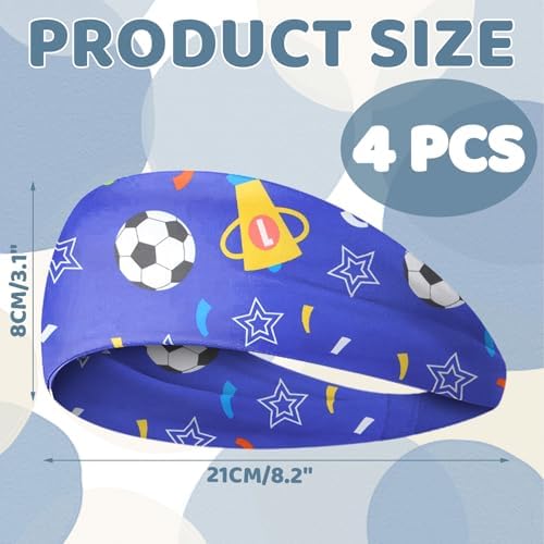 Culinavog 4pcs Boys Sports Headbands Elastic Sports Sweatbands For Kids Non-Slip Boys Hair Bands Football And Dinosaur Design Boys Athletic Sweatbands For Sports Running & Cycling