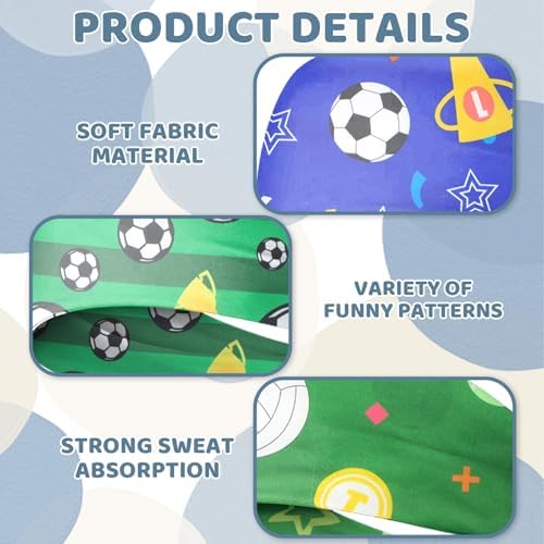 Culinavog 4pcs Boys Sports Headbands Elastic Sports Sweatbands For Kids Non-Slip Boys Hair Bands Football And Dinosaur Design Boys Athletic Sweatbands For Sports Running & Cycling