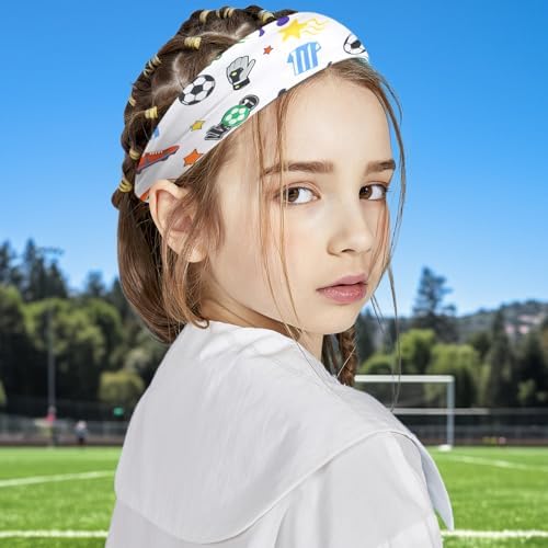 Culinavog 4pcs Boys Sports Headbands Elastic Sports Sweatbands For Kids Non-Slip Boys Hair Bands Football And Dinosaur Design Boys Athletic Sweatbands For Sports Running & Cycling