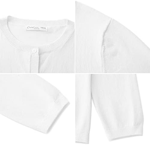 CUNYI Girls Crewneck Cardigan Long Sleeve Lightweight Button-up Cotton Knit Sweater School Uniform For Girl